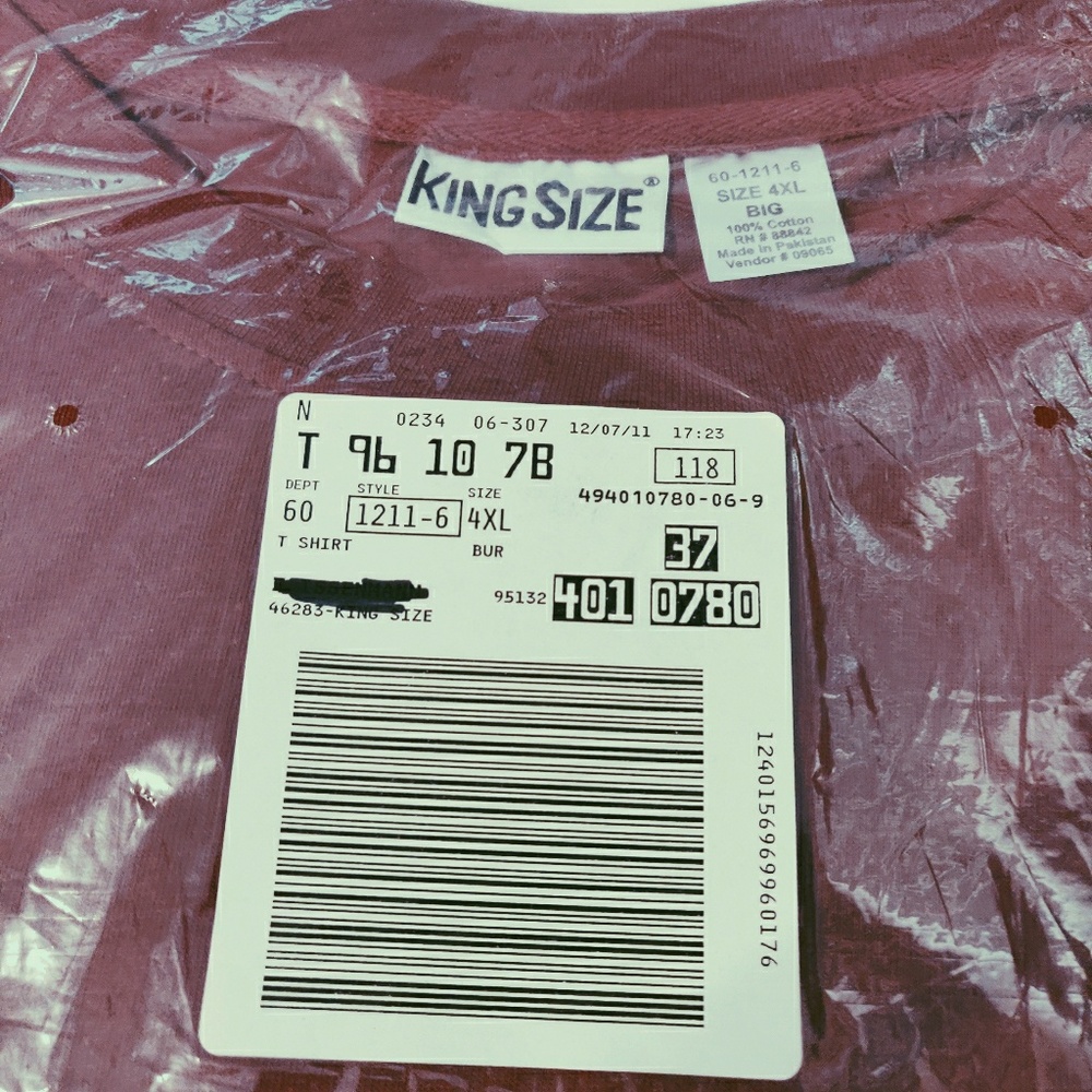 King Size Mens Long Sleeve No Pocket T-Shirt